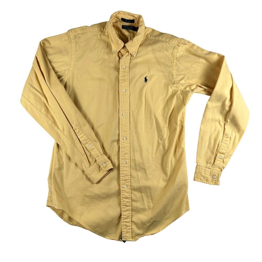 Vintage Polo By Ralph Lauren Shirt Mens Medium Yellow Twill Button Down USA 80s